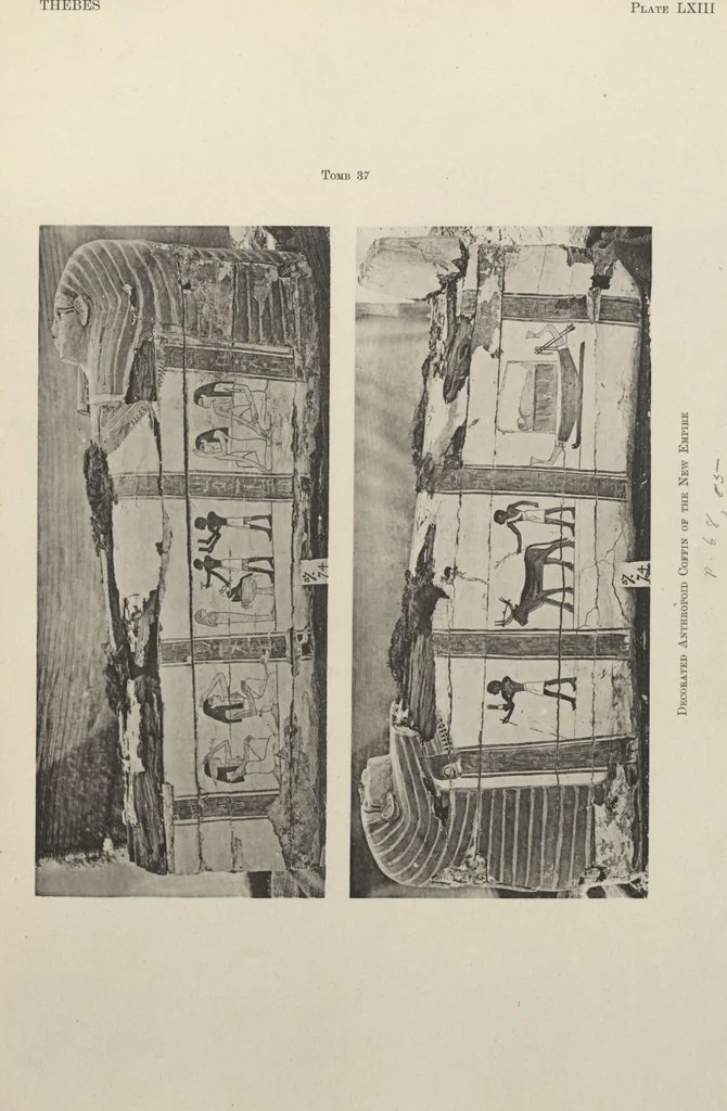 An illustration from Five years' explorations at Thebes : a record of work done 1907-1911 / by the Earl of Carnarvon and Howard Carter, with chapters by F. Ll. Griffith, George Legrain, George Möller, Percy E. Newberry and Wilhelm Spiegelberg ; with seventy-nine plates and frontispiece, 1912, leaf 240