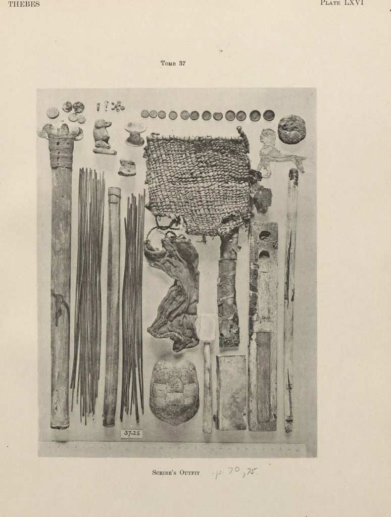 An illustration from Five years' explorations at Thebes : a record of work done 1907-1911 / by the Earl of Carnarvon and Howard Carter, with chapters by F. Ll. Griffith, George Legrain, George Möller, Percy E. Newberry and Wilhelm Spiegelberg ; with seventy-nine plates and frontispiece, 1912, leaf 246
