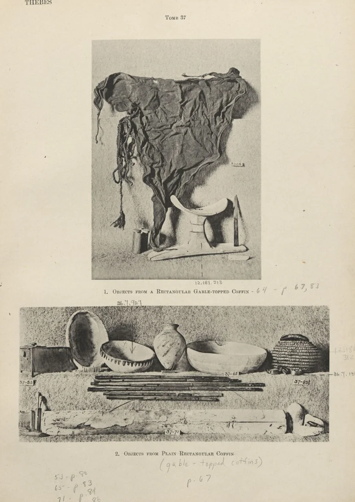 An illustration from Five years' explorations at Thebes : a record of work done 1907-1911 / by the Earl of Carnarvon and Howard Carter, with chapters by F. Ll. Griffith, George Legrain, George Möller, Percy E. Newberry and Wilhelm Spiegelberg ; with seventy-nine plates and frontispiece, 1912, leaf 252