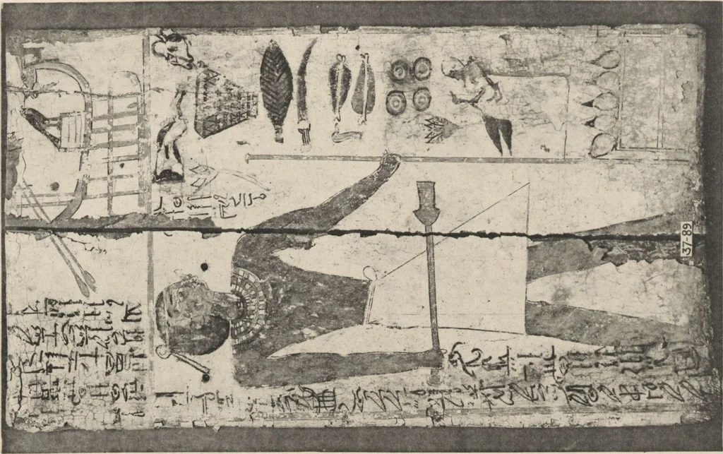 An illustration from Five years' explorations at Thebes : a record of work done 1907-1911 / by the Earl of Carnarvon and Howard Carter, with chapters by F. Ll. Griffith, George Legrain, George Möller, Percy E. Newberry and Wilhelm Spiegelberg ; with seventy-nine plates and frontispiece, 1912, leaf 264