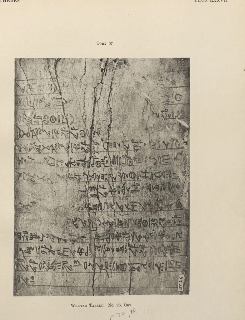 An illustration from Five years' explorations at Thebes : a record of work done 1907-1911 / by the Earl of Carnarvon and Howard Carter, with chapters by F. Ll. Griffith, George Legrain, George Möller, Percy E. Newberry and Wilhelm Spiegelberg ; with seventy-nine plates and frontispiece, 1912, leaf 268