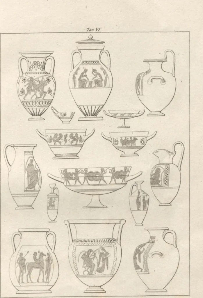 An illustration from Cenni sulla maniera di rinvenire i vasi fittili italo-greci : sulla loro costruzione, sulle loro fabbriche più distinte e sulla progressione e decadimento dell'arte vasaria / di Raffaele Gargiulo, 1831, leaf 52