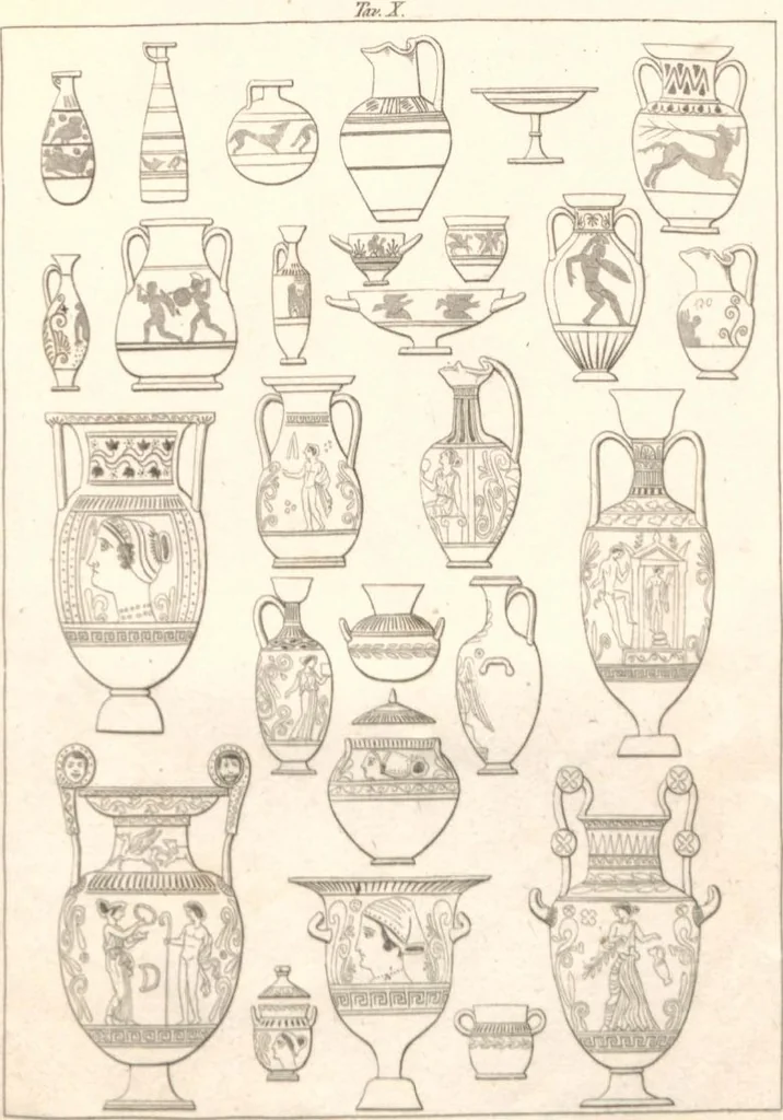 An illustration from Cenni sulla maniera di rinvenire i vasi fittili italo-greci : sulla loro costruzione, sulle loro fabbriche più distinte e sulla progressione e decadimento dell'arte vasaria / di Raffaele Gargiulo, 1831, leaf 56