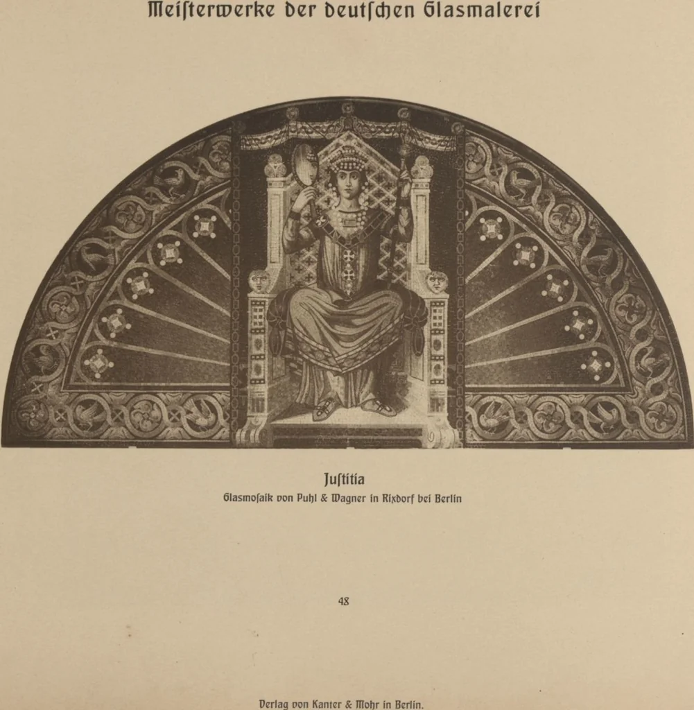 An illustration from Meisterwerke der deutschen Glasmalerei / hrsg. vom Badischen Kunstgewerbe-Verein aus Anlass der im Jahre 1901 stattgefundenen Glasmalerei-ausstellung zu Karlsruhe i. B. 100 Tafeln in Lichtdruck nebst einem Begleitwort von F. S. Meyer, 1903, leaf 107