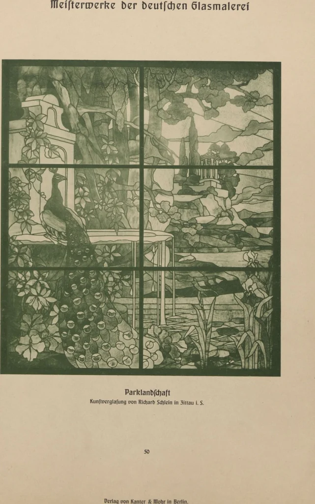 An illustration from Meisterwerke der deutschen Glasmalerei / hrsg. vom Badischen Kunstgewerbe-Verein aus Anlass der im Jahre 1901 stattgefundenen Glasmalerei-ausstellung zu Karlsruhe i. B. 100 Tafeln in Lichtdruck nebst einem Begleitwort von F. S. Meyer, 1903, leaf 111