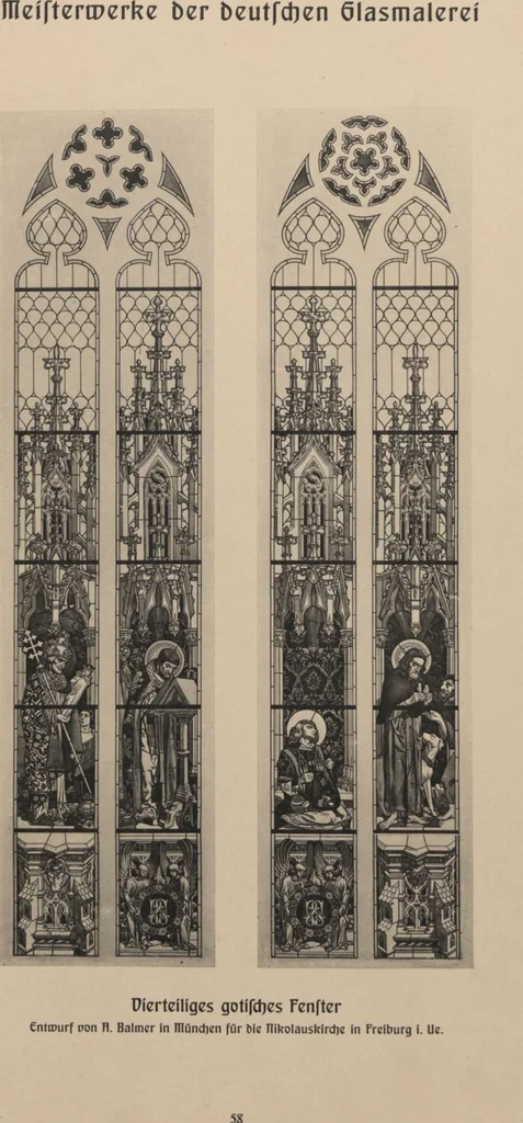 An illustration from Meisterwerke der deutschen Glasmalerei / hrsg. vom Badischen Kunstgewerbe-Verein aus Anlass der im Jahre 1901 stattgefundenen Glasmalerei-ausstellung zu Karlsruhe i. B. 100 Tafeln in Lichtdruck nebst einem Begleitwort von F. S. Meyer, 1903, leaf 127