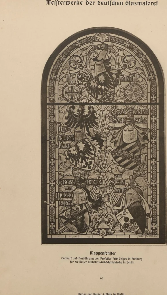 An illustration from Meisterwerke der deutschen Glasmalerei / hrsg. vom Badischen Kunstgewerbe-Verein aus Anlass der im Jahre 1901 stattgefundenen Glasmalerei-ausstellung zu Karlsruhe i. B. 100 Tafeln in Lichtdruck nebst einem Begleitwort von F. S. Meyer, 1903, leaf 139