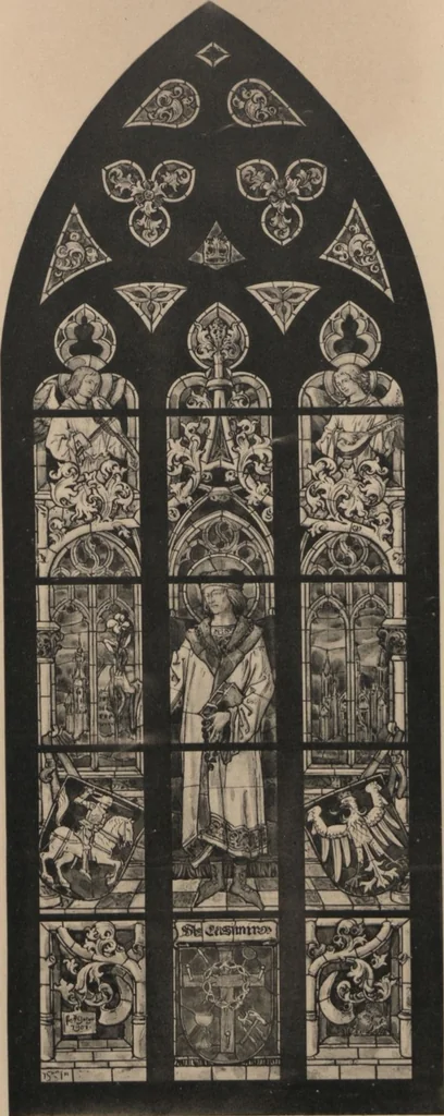 An illustration from Meisterwerke der deutschen Glasmalerei / hrsg. vom Badischen Kunstgewerbe-Verein aus Anlass der im Jahre 1901 stattgefundenen Glasmalerei-ausstellung zu Karlsruhe i. B. 100 Tafeln in Lichtdruck nebst einem Begleitwort von F. S. Meyer, 1903, leaf 145