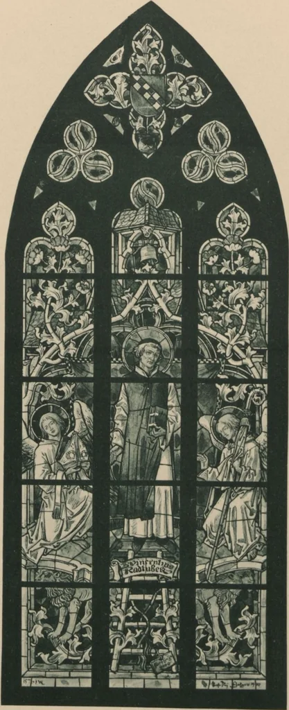 An illustration from Meisterwerke der deutschen Glasmalerei / hrsg. vom Badischen Kunstgewerbe-Verein aus Anlass der im Jahre 1901 stattgefundenen Glasmalerei-ausstellung zu Karlsruhe i. B. 100 Tafeln in Lichtdruck nebst einem Begleitwort von F. S. Meyer, 1903, leaf 147