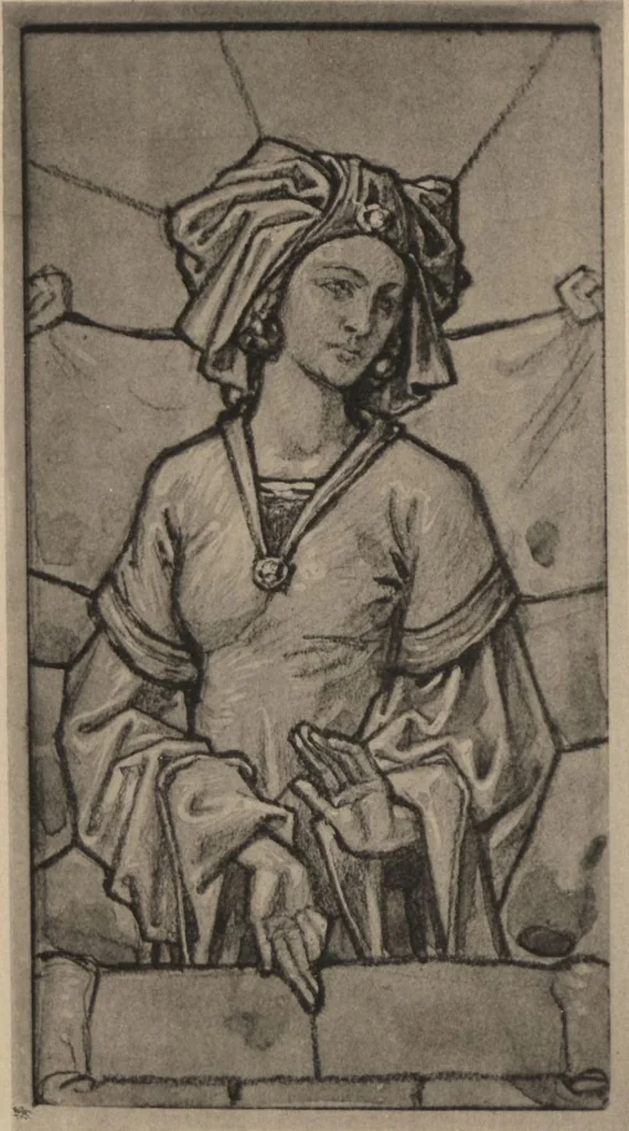 An illustration from Meisterwerke der deutschen Glasmalerei / hrsg. vom Badischen Kunstgewerbe-Verein aus Anlass der im Jahre 1901 stattgefundenen Glasmalerei-ausstellung zu Karlsruhe i. B. 100 Tafeln in Lichtdruck nebst einem Begleitwort von F. S. Meyer, 1903, leaf 155