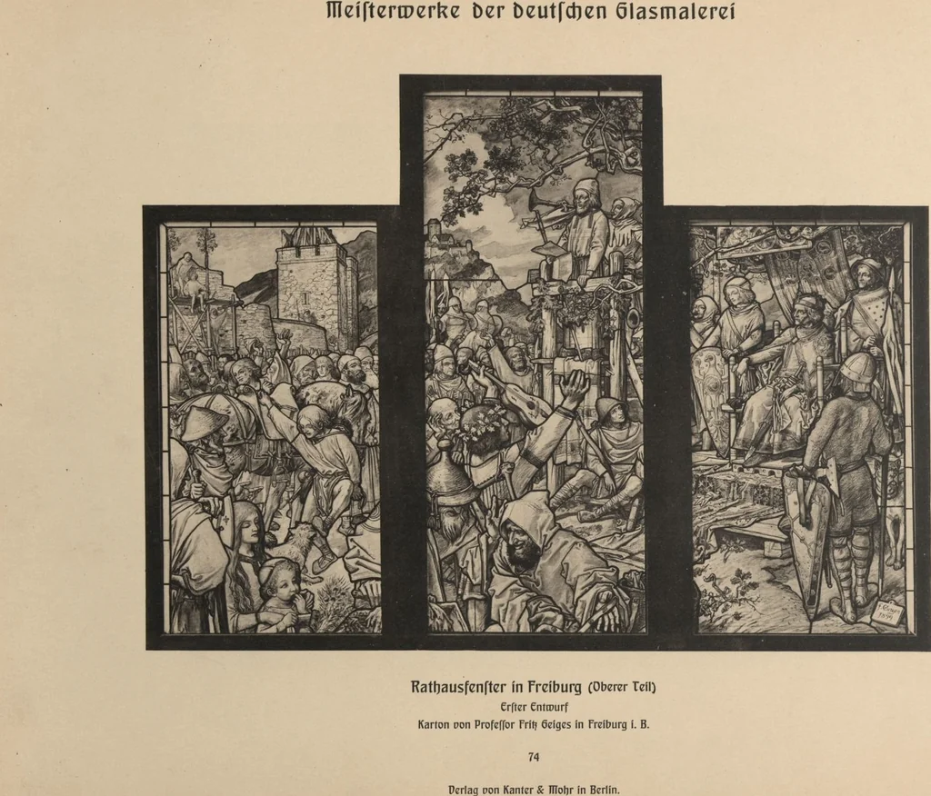 An illustration from Meisterwerke der deutschen Glasmalerei / hrsg. vom Badischen Kunstgewerbe-Verein aus Anlass der im Jahre 1901 stattgefundenen Glasmalerei-ausstellung zu Karlsruhe i. B. 100 Tafeln in Lichtdruck nebst einem Begleitwort von F. S. Meyer, 1903, leaf 157