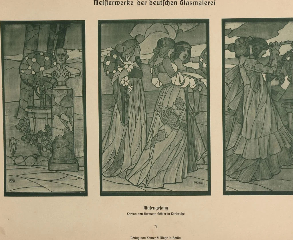An illustration from Meisterwerke der deutschen Glasmalerei / hrsg. vom Badischen Kunstgewerbe-Verein aus Anlass der im Jahre 1901 stattgefundenen Glasmalerei-ausstellung zu Karlsruhe i. B. 100 Tafeln in Lichtdruck nebst einem Begleitwort von F. S. Meyer, 1903, leaf 163