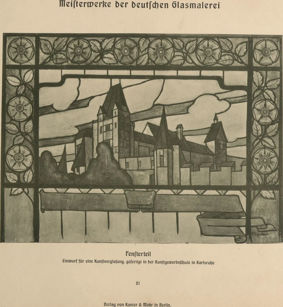 An illustration from Meisterwerke der deutschen Glasmalerei / hrsg. vom Badischen Kunstgewerbe-Verein aus Anlass der im Jahre 1901 stattgefundenen Glasmalerei-ausstellung zu Karlsruhe i. B. 100 Tafeln in Lichtdruck nebst einem Begleitwort von F. S. Meyer, 1903, leaf 169