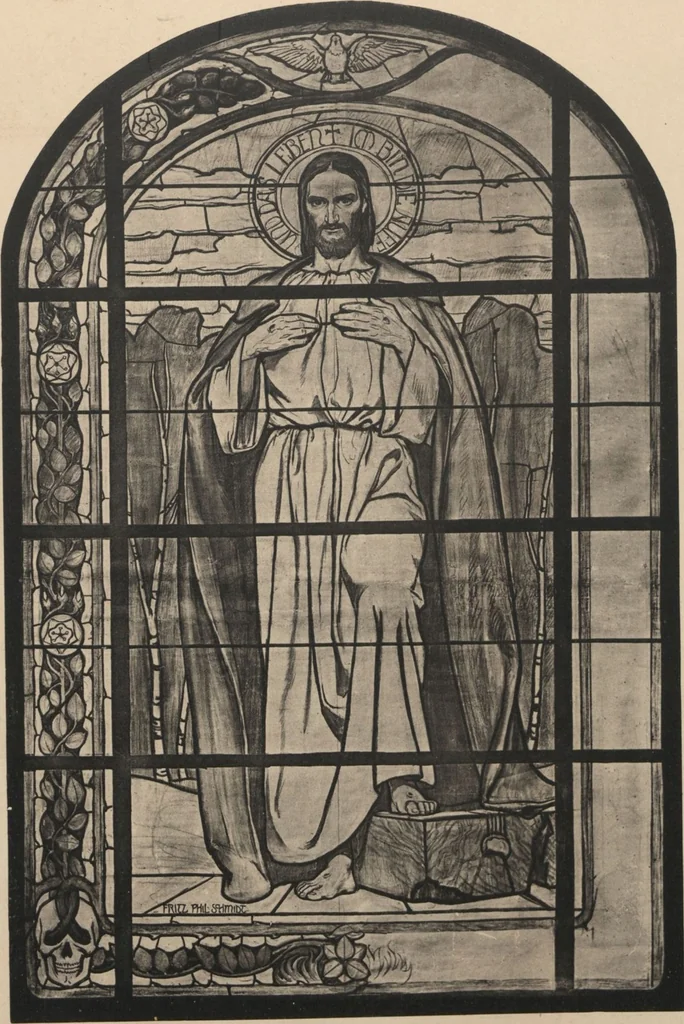 An illustration from Meisterwerke der deutschen Glasmalerei / hrsg. vom Badischen Kunstgewerbe-Verein aus Anlass der im Jahre 1901 stattgefundenen Glasmalerei-ausstellung zu Karlsruhe i. B. 100 Tafeln in Lichtdruck nebst einem Begleitwort von F. S. Meyer, 1903, leaf 181