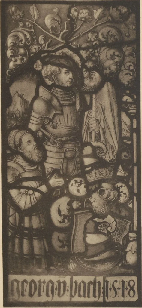 An illustration from Meisterwerke der deutschen Glasmalerei / hrsg. vom Badischen Kunstgewerbe-Verein aus Anlass der im Jahre 1901 stattgefundenen Glasmalerei-ausstellung zu Karlsruhe i. B. 100 Tafeln in Lichtdruck nebst einem Begleitwort von F. S. Meyer, 1903, leaf 197