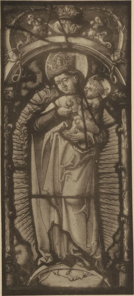 An illustration from Meisterwerke der deutschen Glasmalerei / hrsg. vom Badischen Kunstgewerbe-Verein aus Anlass der im Jahre 1901 stattgefundenen Glasmalerei-ausstellung zu Karlsruhe i. B. 100 Tafeln in Lichtdruck nebst einem Begleitwort von F. S. Meyer, 1903, leaf 197