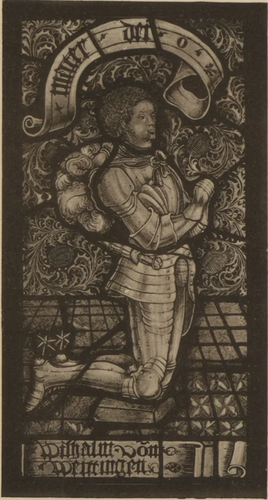 An illustration from Meisterwerke der deutschen Glasmalerei / hrsg. vom Badischen Kunstgewerbe-Verein aus Anlass der im Jahre 1901 stattgefundenen Glasmalerei-ausstellung zu Karlsruhe i. B. 100 Tafeln in Lichtdruck nebst einem Begleitwort von F. S. Meyer, 1903, leaf 23