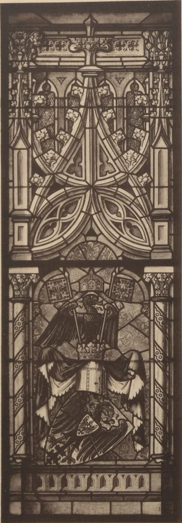 An illustration from Meisterwerke der deutschen Glasmalerei / hrsg. vom Badischen Kunstgewerbe-Verein aus Anlass der im Jahre 1901 stattgefundenen Glasmalerei-ausstellung zu Karlsruhe i. B. 100 Tafeln in Lichtdruck nebst einem Begleitwort von F. S. Meyer, 1903, leaf 37