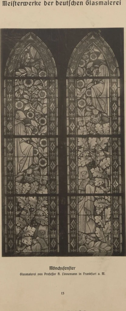 An illustration from Meisterwerke der deutschen Glasmalerei / hrsg. vom Badischen Kunstgewerbe-Verein aus Anlass der im Jahre 1901 stattgefundenen Glasmalerei-ausstellung zu Karlsruhe i. B. 100 Tafeln in Lichtdruck nebst einem Begleitwort von F. S. Meyer, 1903, leaf 43