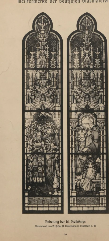 An illustration from Meisterwerke der deutschen Glasmalerei / hrsg. vom Badischen Kunstgewerbe-Verein aus Anlass der im Jahre 1901 stattgefundenen Glasmalerei-ausstellung zu Karlsruhe i. B. 100 Tafeln in Lichtdruck nebst einem Begleitwort von F. S. Meyer, 1903, leaf 45