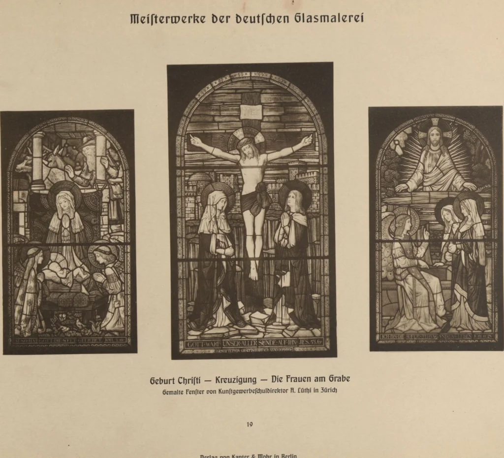 An illustration from Meisterwerke der deutschen Glasmalerei / hrsg. vom Badischen Kunstgewerbe-Verein aus Anlass der im Jahre 1901 stattgefundenen Glasmalerei-ausstellung zu Karlsruhe i. B. 100 Tafeln in Lichtdruck nebst einem Begleitwort von F. S. Meyer, 1903, leaf 51
