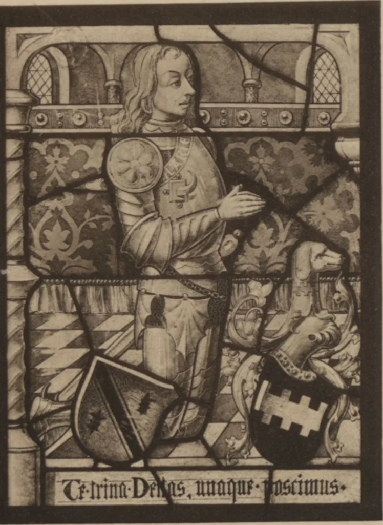 An illustration from Meisterwerke der deutschen Glasmalerei / hrsg. vom Badischen Kunstgewerbe-Verein aus Anlass der im Jahre 1901 stattgefundenen Glasmalerei-ausstellung zu Karlsruhe i. B. 100 Tafeln in Lichtdruck nebst einem Begleitwort von F. S. Meyer, 1903, leaf 55
