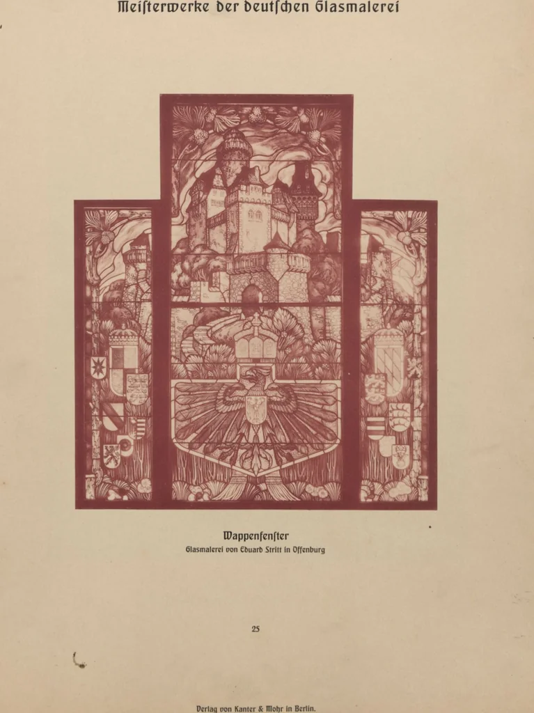 An illustration from Meisterwerke der deutschen Glasmalerei / hrsg. vom Badischen Kunstgewerbe-Verein aus Anlass der im Jahre 1901 stattgefundenen Glasmalerei-ausstellung zu Karlsruhe i. B. 100 Tafeln in Lichtdruck nebst einem Begleitwort von F. S. Meyer, 1903, leaf 63