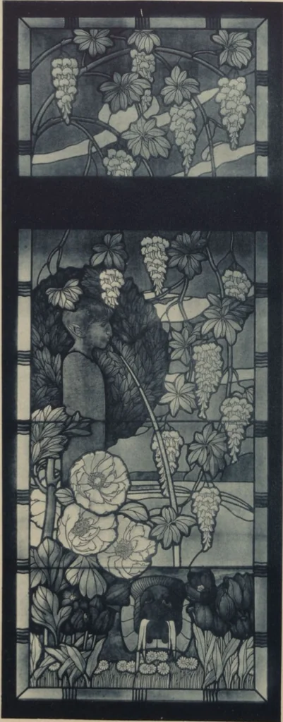 An illustration from Meisterwerke der deutschen Glasmalerei / hrsg. vom Badischen Kunstgewerbe-Verein aus Anlass der im Jahre 1901 stattgefundenen Glasmalerei-ausstellung zu Karlsruhe i. B. 100 Tafeln in Lichtdruck nebst einem Begleitwort von F. S. Meyer, 1903, leaf 69