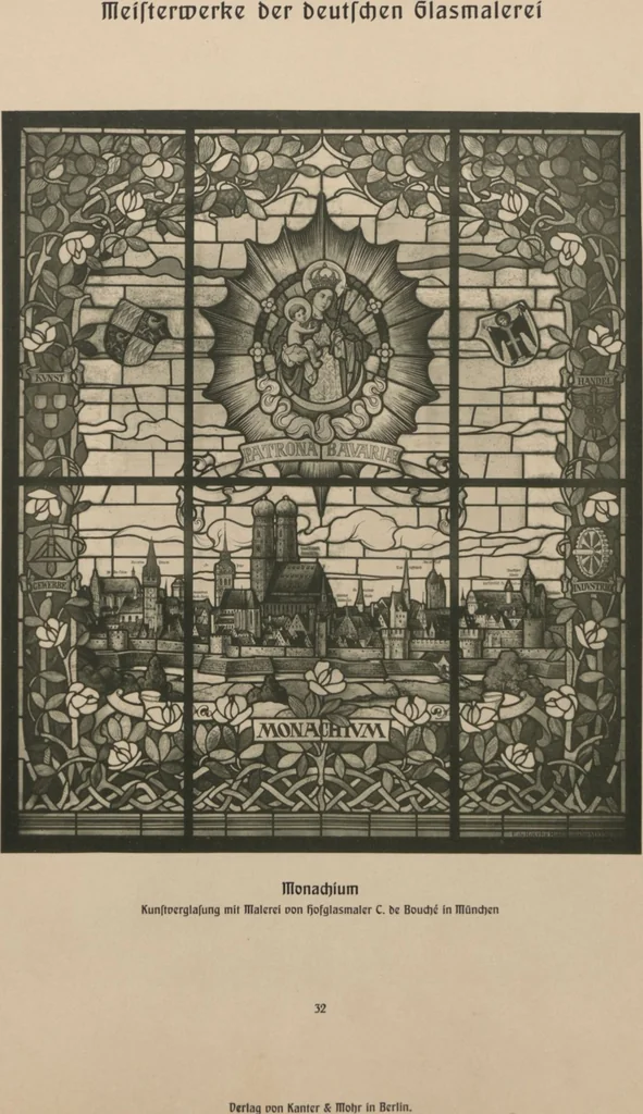 An illustration from Meisterwerke der deutschen Glasmalerei / hrsg. vom Badischen Kunstgewerbe-Verein aus Anlass der im Jahre 1901 stattgefundenen Glasmalerei-ausstellung zu Karlsruhe i. B. 100 Tafeln in Lichtdruck nebst einem Begleitwort von F. S. Meyer, 1903, leaf 77
