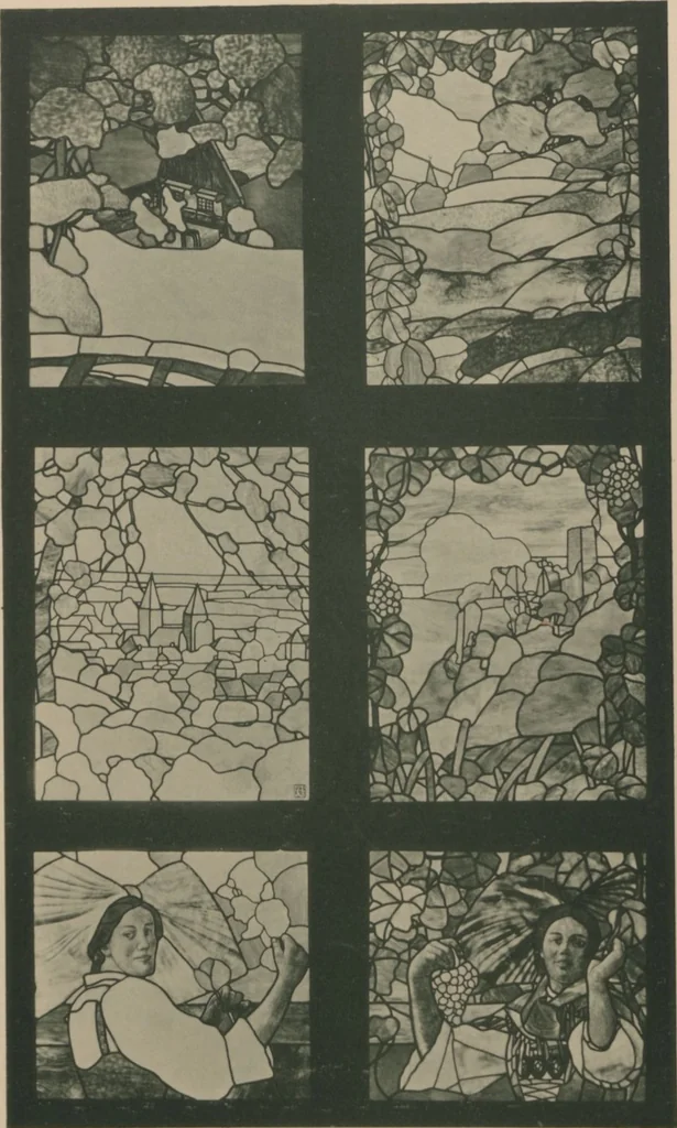 An illustration from Meisterwerke der deutschen Glasmalerei / hrsg. vom Badischen Kunstgewerbe-Verein aus Anlass der im Jahre 1901 stattgefundenen Glasmalerei-ausstellung zu Karlsruhe i. B. 100 Tafeln in Lichtdruck nebst einem Begleitwort von F. S. Meyer, 1903, leaf 79