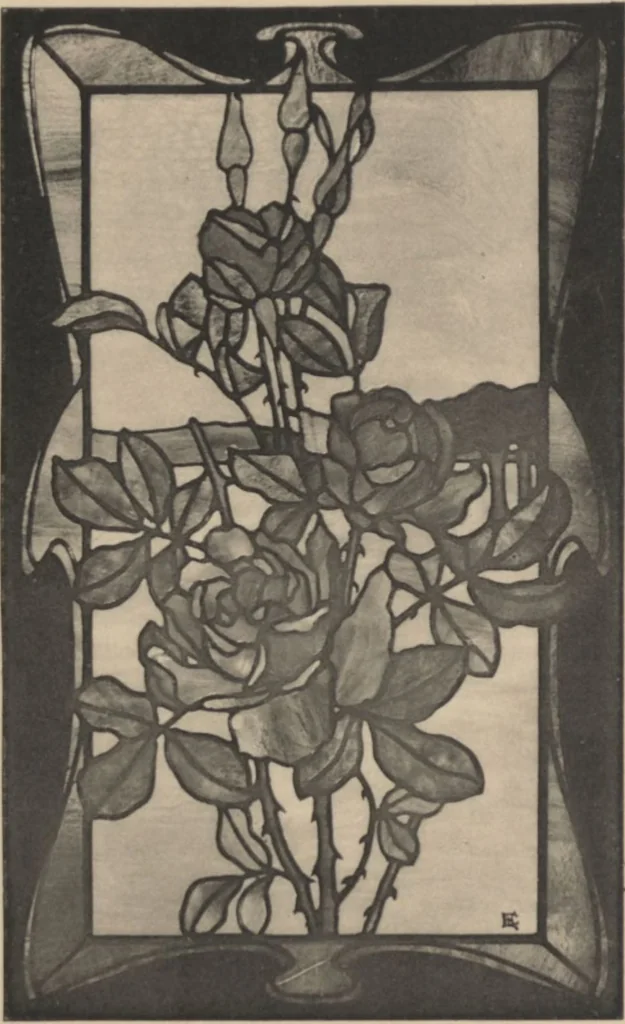 An illustration from Meisterwerke der deutschen Glasmalerei / hrsg. vom Badischen Kunstgewerbe-Verein aus Anlass der im Jahre 1901 stattgefundenen Glasmalerei-ausstellung zu Karlsruhe i. B. 100 Tafeln in Lichtdruck nebst einem Begleitwort von F. S. Meyer, 1903, leaf 87