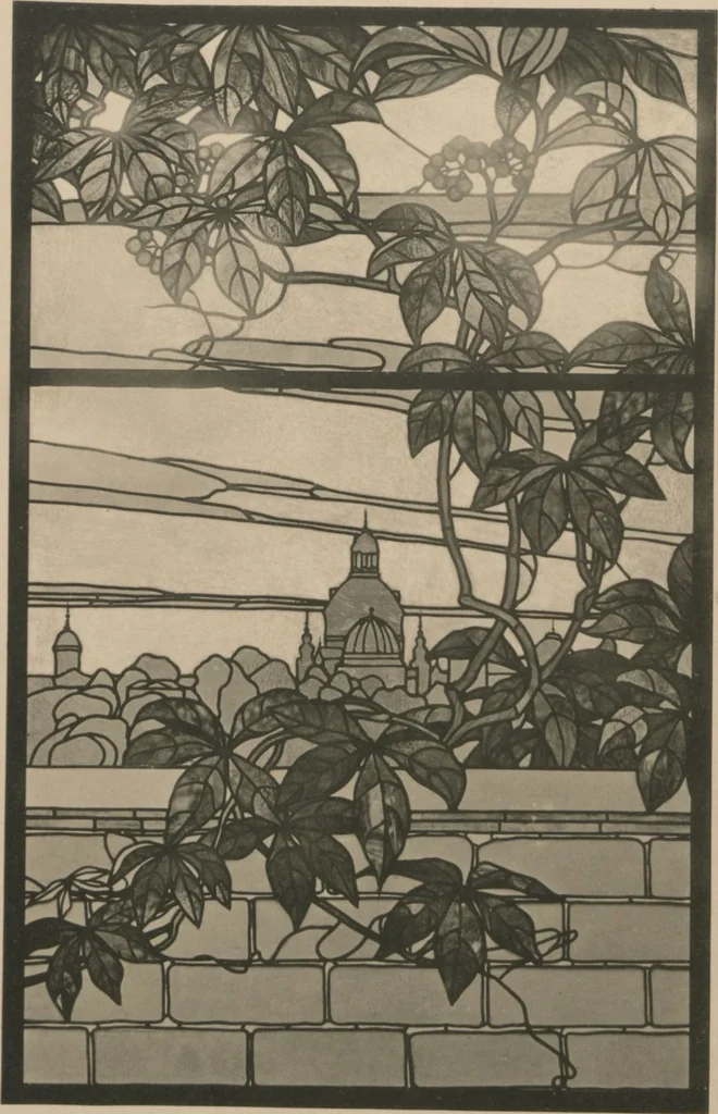 An illustration from Meisterwerke der deutschen Glasmalerei / hrsg. vom Badischen Kunstgewerbe-Verein aus Anlass der im Jahre 1901 stattgefundenen Glasmalerei-ausstellung zu Karlsruhe i. B. 100 Tafeln in Lichtdruck nebst einem Begleitwort von F. S. Meyer, 1903, leaf 95