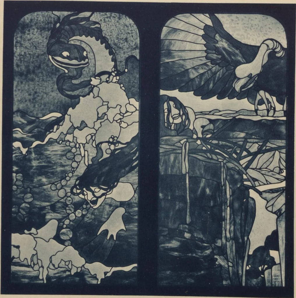 An illustration from Meisterwerke der deutschen Glasmalerei / hrsg. vom Badischen Kunstgewerbe-Verein aus Anlass der im Jahre 1901 stattgefundenen Glasmalerei-ausstellung zu Karlsruhe i. B. 100 Tafeln in Lichtdruck nebst einem Begleitwort von F. S. Meyer, 1903, leaf 99