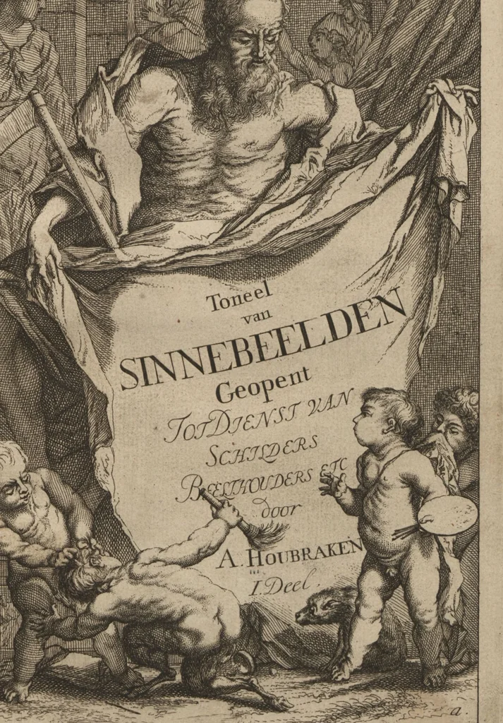 An illustration from Toneel van Sinnebeelden : geopent tot Dienst van Schilders Beelthouders etc / door A. Houbraken, 1736, leaf 1