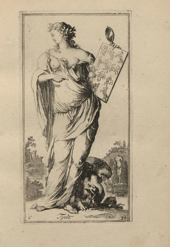 An illustration from Toneel van Sinnebeelden : geopent tot Dienst van Schilders Beelthouders etc / door A. Houbraken, 1736, leaf 13