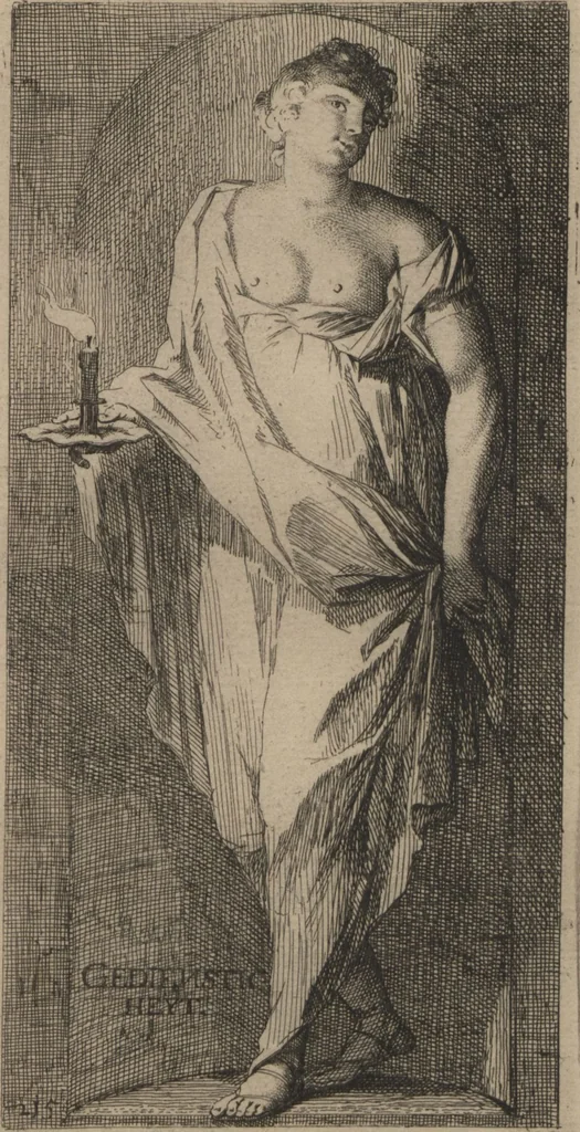 An illustration from Toneel van Sinnebeelden : geopent tot Dienst van Schilders Beelthouders etc / door A. Houbraken, 1736, leaf 49
