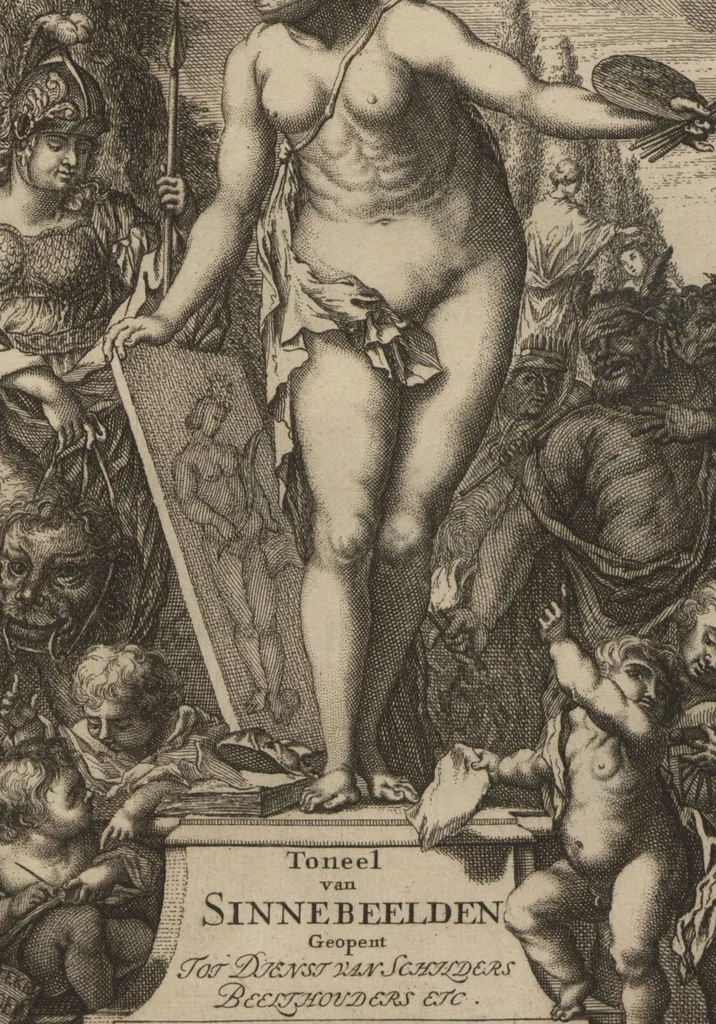 An illustration from Toneel van Sinnebeelden : geopent tot Dienst van Schilders Beelthouders etc / door A. Houbraken, 1736, leaf 55