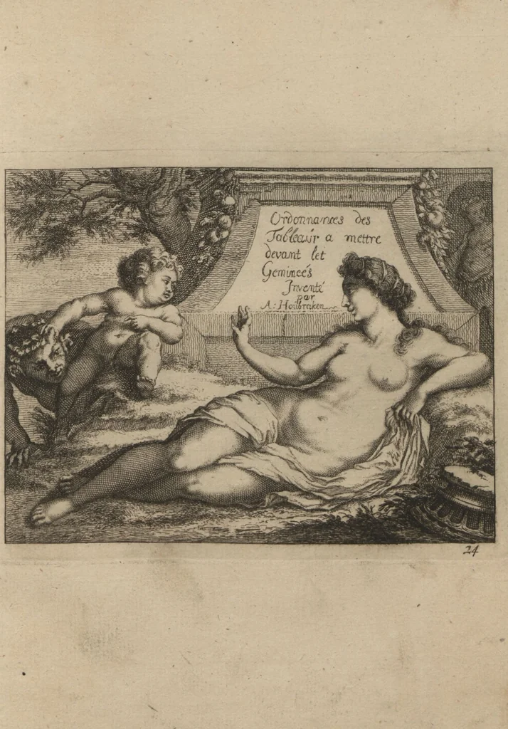 An illustration from Toneel van Sinnebeelden : geopent tot Dienst van Schilders Beelthouders etc / door A. Houbraken, 1736, leaf 57