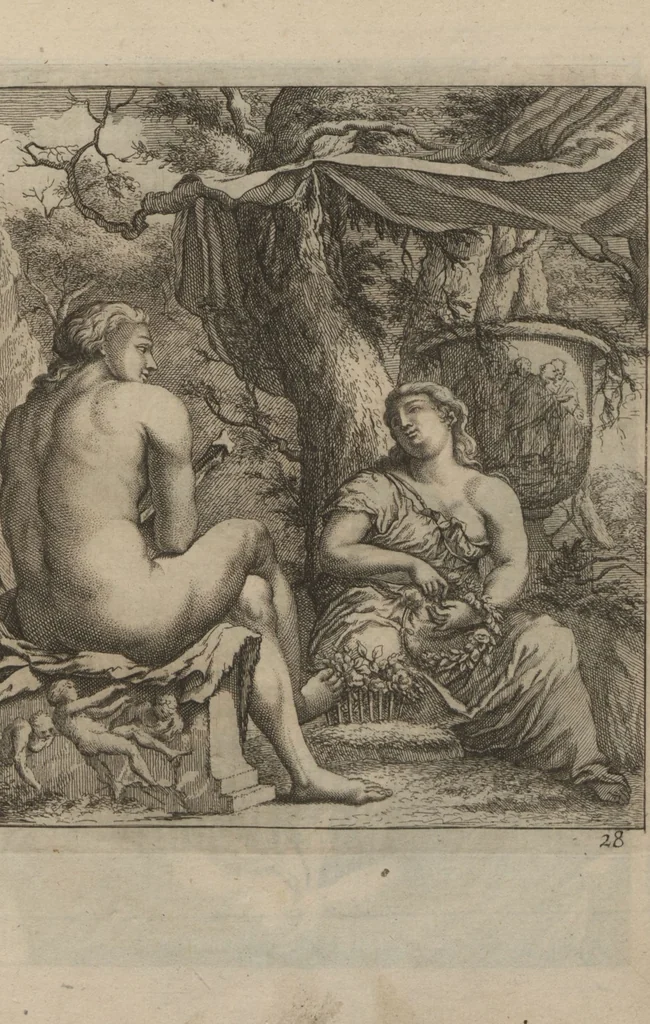 An illustration from Toneel van Sinnebeelden : geopent tot Dienst van Schilders Beelthouders etc / door A. Houbraken, 1736, leaf 65