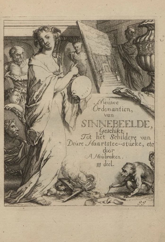 An illustration from Toneel van Sinnebeelden : geopent tot Dienst van Schilders Beelthouders etc / door A. Houbraken, 1736, leaf 89
