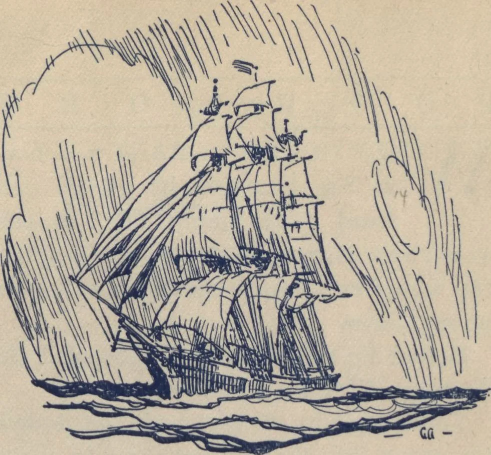 An illustration from Exhibition and sale of paintings of ships by Gordon Grant : Howard Young Galleries, from Nov. 7th to 19th, 1921, 1921, leaf 1