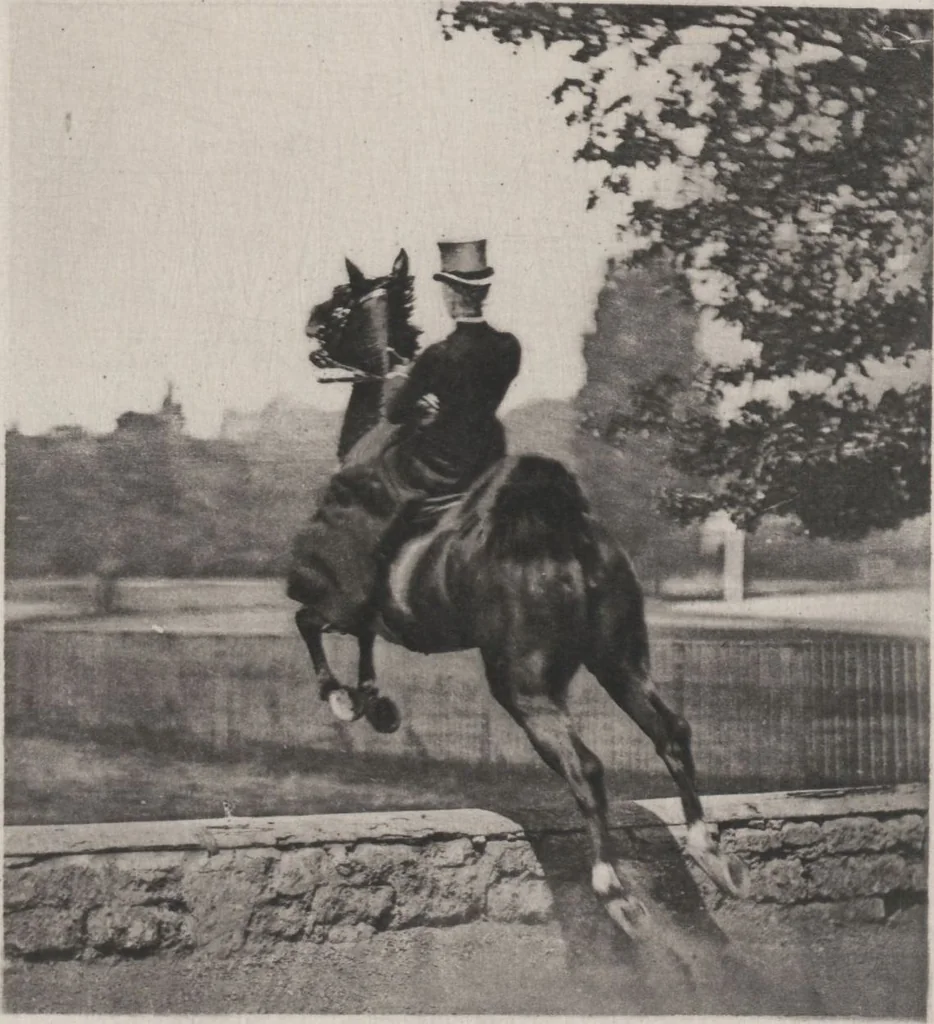 An illustration from Le tour du bois : photogravures : photographie hippique au Bois du Boulogne et Boulevard Saint-Germain, 1884, leaf 55