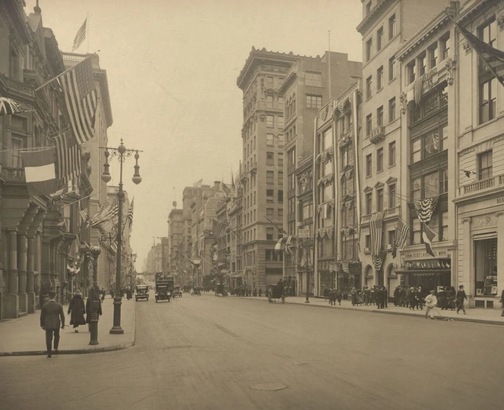 An illustration from [Decorations in the city of New York to honor and welcome the British and French commissions, May 9th to May 13th, 1917 / phot. by Wurts brothers], 1917, leaf 9