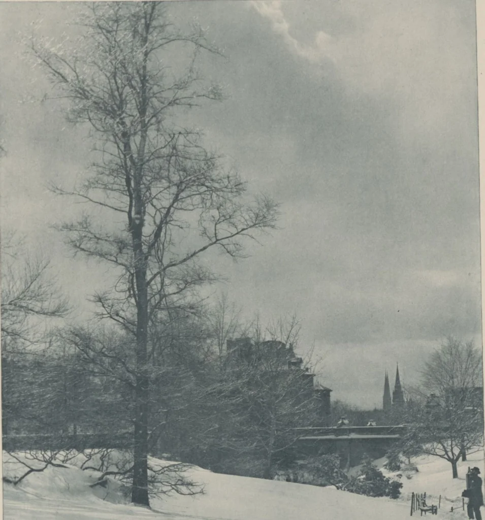 An illustration from Picturesque bits of New York and other studies / by Alfred Stieglitz, 1897, leaf 6