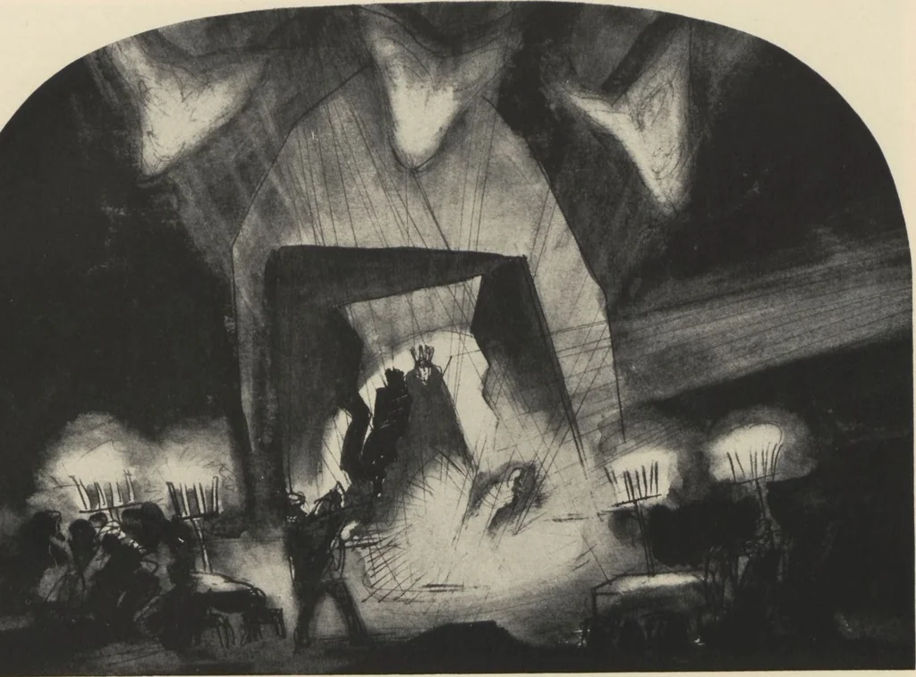 An illustration from A catalogue of an exhibition of stage designs and one model by Robert Edmond Jones / with an introduction by Stark Young, 1925, leaf 9