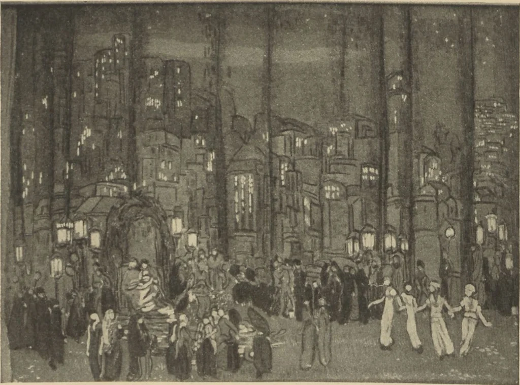 An illustration from American stage designs : an illustrated catalogue of the models, drawings and photographs exhibited at the Bourgeois Galleries in New York, April 5th to 26th, 1919, 1919, leaf 38