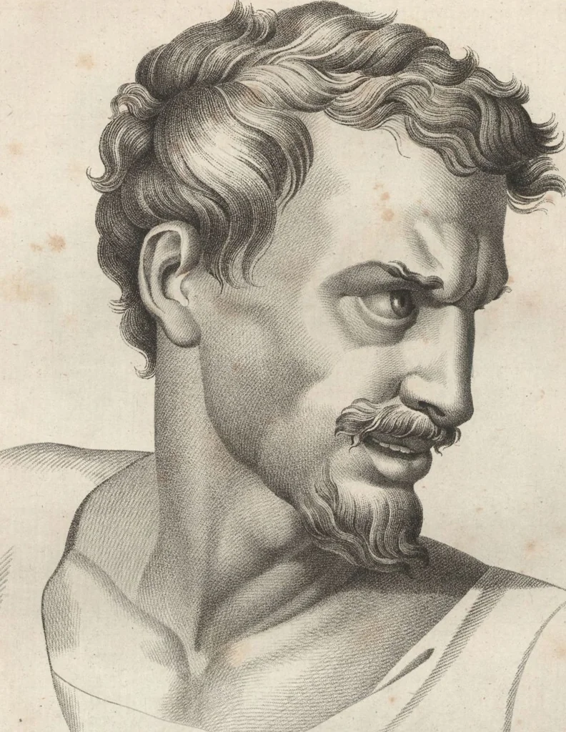 An illustration from Collections de têtes d'expressions représentant les différentes passions de l'ame : dessinées d'après les tableaux du Musée central des arts de Paris / par Jph. et Ane. Sauvage dit Lemire dédiées au citoyen Chaptel, ministère de l'Interior par J.J.F. Tassaert, 1803, leaf 15