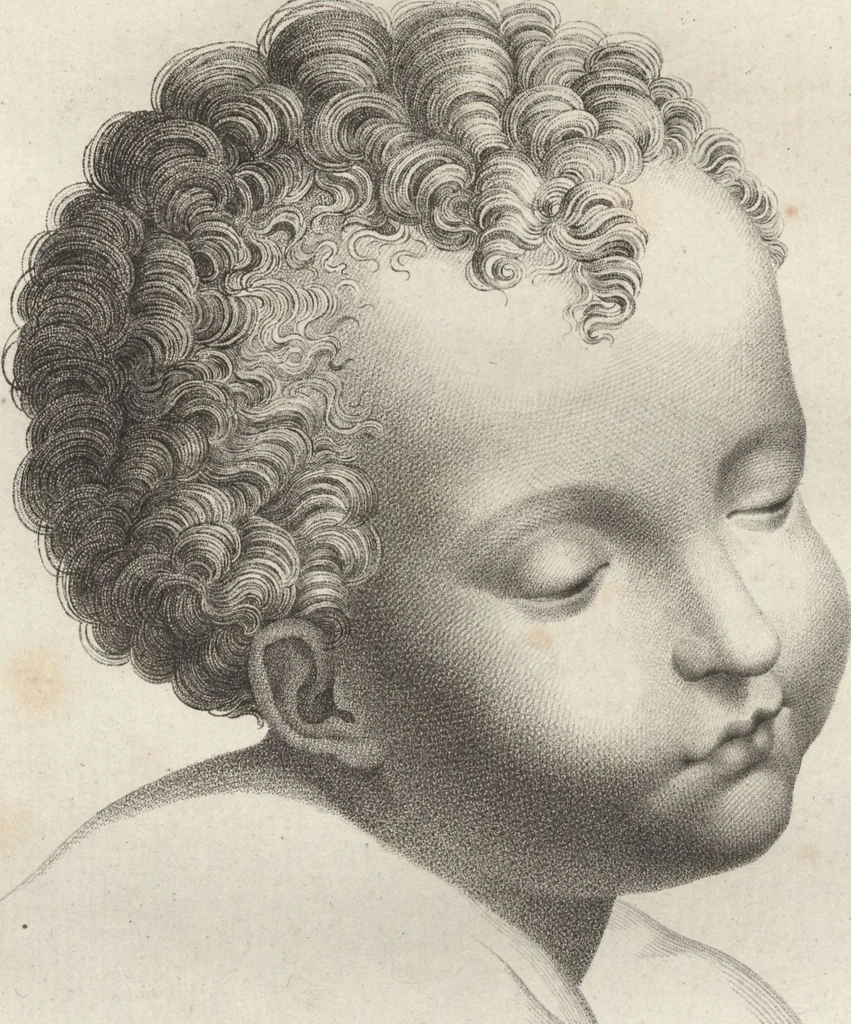 An illustration from Collections de têtes d'expressions représentant les différentes passions de l'ame : dessinées d'après les tableaux du Musée central des arts de Paris / par Jph. et Ane. Sauvage dit Lemire dédiées au citoyen Chaptel, ministère de l'Interior par J.J.F. Tassaert, 1803, leaf 21