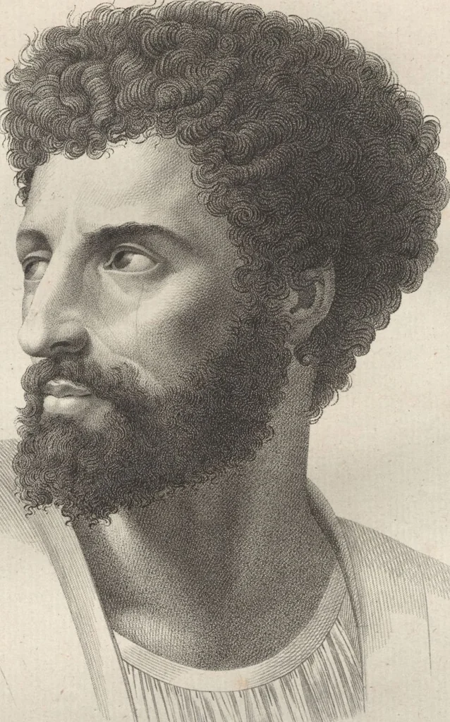 An illustration from Collections de têtes d'expressions représentant les différentes passions de l'ame : dessinées d'après les tableaux du Musée central des arts de Paris / par Jph. et Ane. Sauvage dit Lemire dédiées au citoyen Chaptel, ministère de l'Interior par J.J.F. Tassaert, 1803, leaf 27