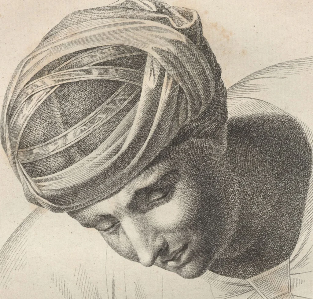 An illustration from Collections de têtes d'expressions représentant les différentes passions de l'ame : dessinées d'après les tableaux du Musée central des arts de Paris / par Jph. et Ane. Sauvage dit Lemire dédiées au citoyen Chaptel, ministère de l'Interior par J.J.F. Tassaert, 1803, leaf 35